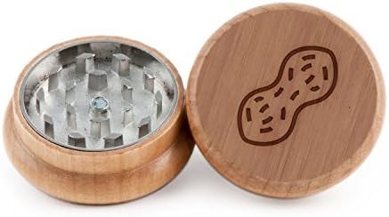 Peanut Herb and Spice Grinder - 2 Piece Wood Grinder with Laser Etched Designs - Made with Oak (2 Inches)