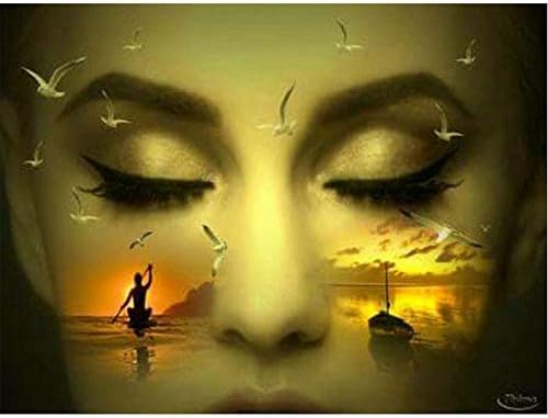 Diy Oil Paint by Number Kit for Adults Beginner 16x20 Inch - Sunset Boat Lady,Drawing with Brushes Living Room Decor…