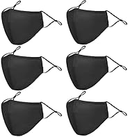 Reusble Cotton Cloth Face Mask 6 Pcs 3 Ply Black Washable & Breathable Protection Unisex Masks with Adjust