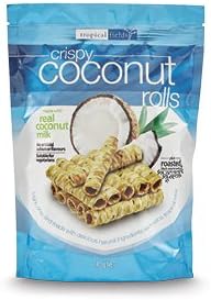 Tropical Fields Crispy Coconut Rolls! Made With Real Coconut Milk! No Artificial Colors Or Flavors! Suitable For Vegetarians! Delicious!