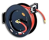 REELWORKS Air-Hose-Reel Retractable 3/8" x 50' Max 300 Spring Driven Steel Construction Heavy Duty Industrial PSI Premium Commercial SBR Rubber Hose