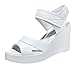 FreeRun Women's Fashion Velcro Ankle-Strap Pure Color Wedge High Heel Sandals (5.5 B(M)US,white)