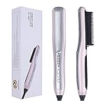 KINGDOMCARES Portable Hair Straightening Brush, Ceramic Massage Straightening Ionic Hair Straightener Travel, Auto Shutoff Salon Anion Hair Care (Straighten&Curl Heats Up Fast Anti-Scald 9.84'', Pink)