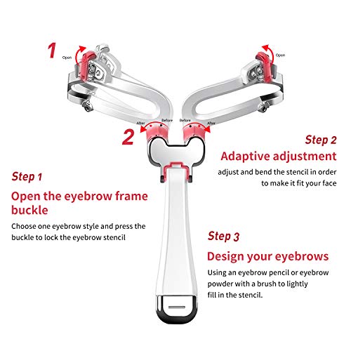 ZRO Eyebrow Stencils Reusable Make Up Eyebrow Template, Folding Adjustable 3 Eyebrow Shapes Stencils Makeup Model Shaping Template Eyebrow Tool (Silver)