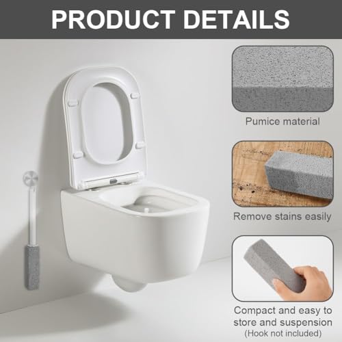 YOKNETIG 4pcs Escobillas de Inodoro de Piedra,Bloque para Limpieza,Escobilla De Baño De Piedra Pómez con Mango Colgante para Manchas de Agua Dura en Inodoros,Parrillas,Azulejos y Lavabos (4)