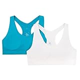Fruit of the Loom Big Girls Crochet Back Seamless Sport Bra 2 Pack, Island Azure/White, 32