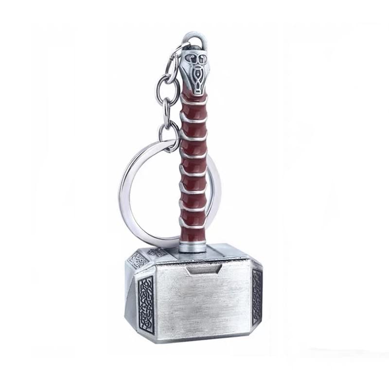 Multibao Keychain Keyring Marvel Thor's Hammer Solid Single Piece Won't Snap Mjolnir Silver & Brown