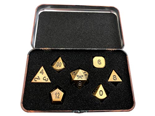 image for Skull Splitter Dice Antique Gold Color Metal Dice with Black Numbers |