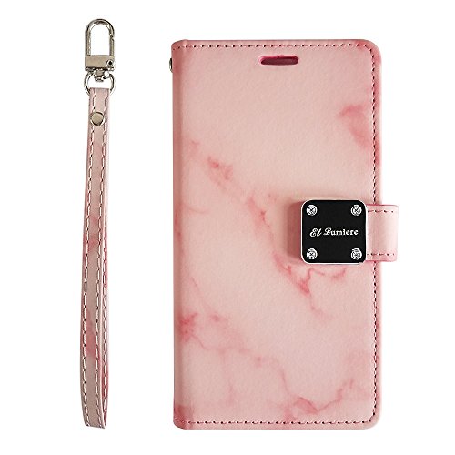 LG Stylus 4, Stylo 4 [El Lumiere Marble Wallet Case] Multi-Card Slot Wallet Case [Drop Protection] Premium Leather [Kickstand Feature] (M-Pink)