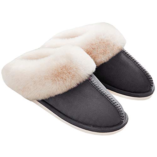 Women's Fur Slippers Slip on Fluffy Warm Soft House Slippers, House Shoes by WATMAID