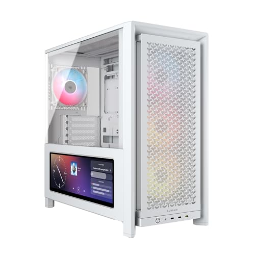 CORSAIR FRAME 4000D LCD RS ARGB Case PC ATX Mid-Tower Modulare – Touchscreen LCD XENEON EDGE, Sistema di Montaggio Ventole InfiniRail, 4 Ventole RS120 ARGB PWM – Bianco