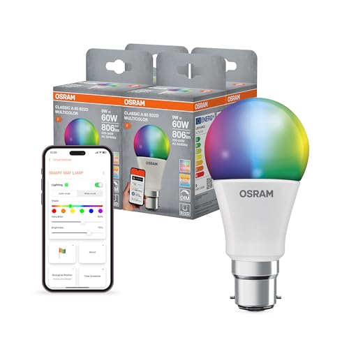 OSRAM SMART+ RGBW, B22d LED Lamp with Matte Over WiFi, Specially Developed for Alexa, Easy Setup by Click, 60 W Replacement, Warm White to Cool White (2700-6500 K), 16 Million RGB Colours, Pack of 1