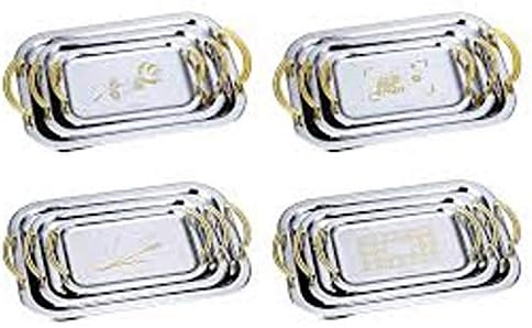 SHOPEE Branded Stainless Steel Serving Tray Set with Handles for Fruit | Desert, Plate, Platters Set of 3 Different Size - Model (2)