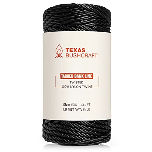 Texas Bushcraft Tarred Bank Line Twine 36 Black Nylon String for