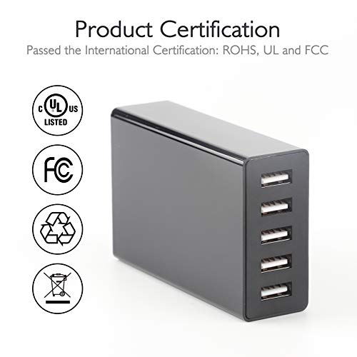 USB Wall Charger, 8A 5 Port USB Charger, Desktop USB Charging Station Compatible with Smart Phone, Tablet, Laptop and Smart Watch - Thumbnail 3