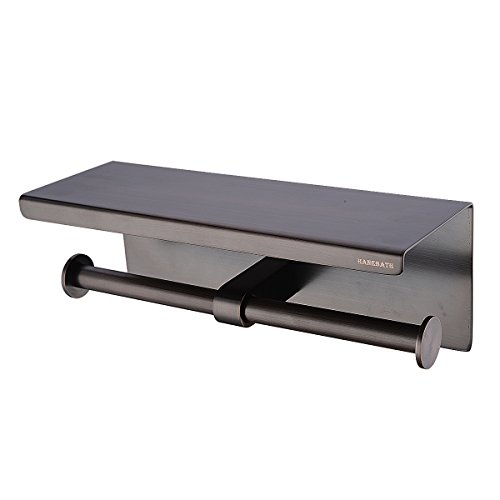 HANEBAHT Wall Mounted Double Toilet Paper Roll Holder with Shelf, Oil