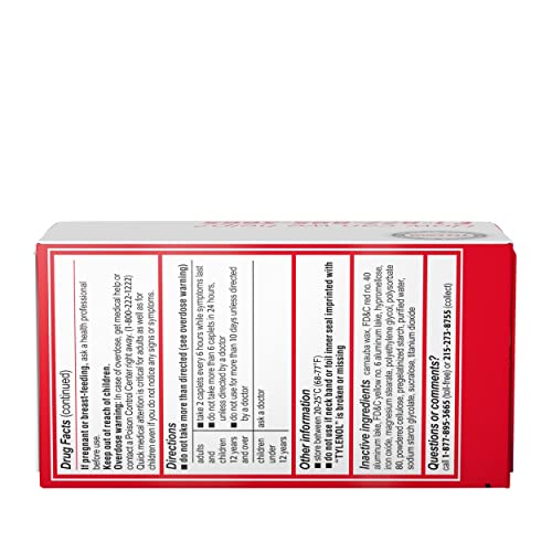 TYLENOL EXTRA STRENGTH PAIN RELIEVER & FEVER REDUCER, ROUND COATED TABLETS, 500 MG ACETAMINOPHEN PAIN RELIEF PILLS FOR HEADACHE, TOOTHACHE & MINOR ARTHRITIS PAIN, 100 CT