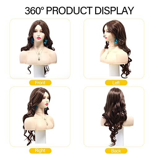 POPTAIYU Long Brown Wavy Wigs for Women Synthetic Curly Hair Wigs Middle Parting for Daily Party Use(Light Brown, 26.7 inch)