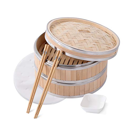 Green Science Bamboo Steamer Basket Premium 2 Tier Food Steamer with
