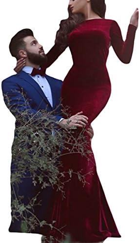 DressTailor Women's Burgundy Mermaid Long Sleeve Prom Dresses Beaded Velvet Evening Gowns