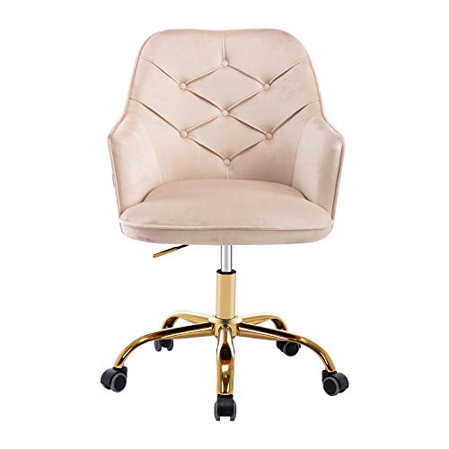 Henf Home Office Chair, Velvet Desk Chair with Metal Base, Modern