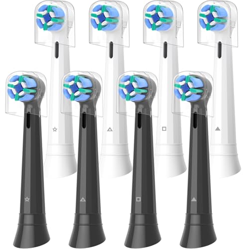 Wokuqiu iO Brush Heads Compatible with Oral B iO 2 3 4 5 6 7 8 9 10 Electric Toothbrushes, Pack of 8 Replacement Toothbrush Head for Deep Clean (4 White+4 Black)