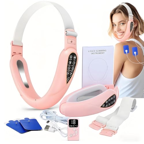 Masajeador eléctrico V-Face Shaping + electroestimulador versión 2026 | Eliminador y tonificador de papada | Masajeador facial EMS, fototerapia roja y azul, 5 modos de terapia + mando a distancia