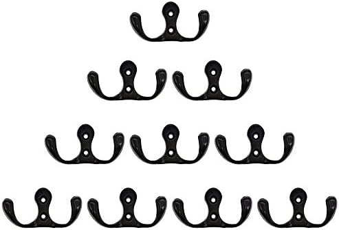Richohome Double Prong Robe Hook Wall Mounted Hook Hangers 10 Pack, Black