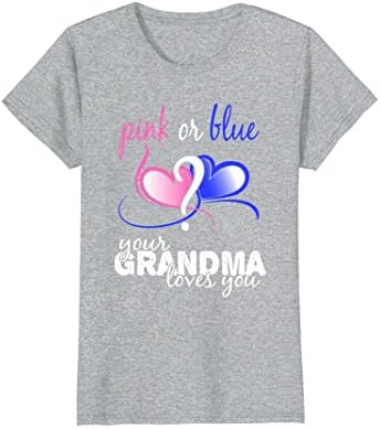 Womens Pink Or Blue Gender Reveal Grandma Loves You T Shirt Large Heather Grey
