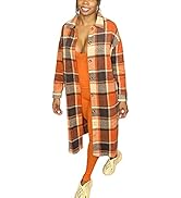 Alunzoem Women's Casual Plaid Wool Coat Lapel Button Down Long Shacket Jacket
