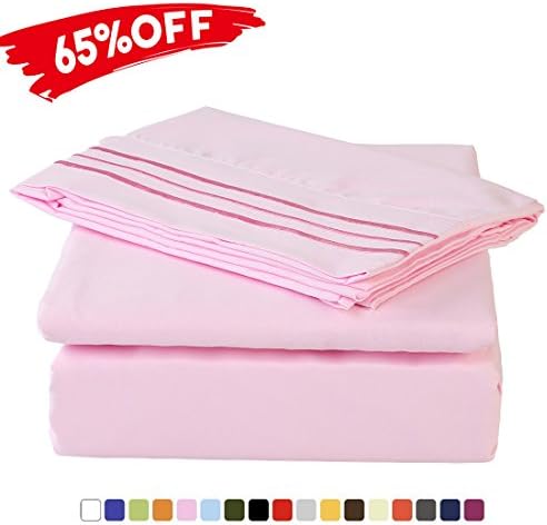 Merous 4 Piece Bed Sheet Set with Deep Pocket - Hypoallergenic Soft Brushed Microfiber Bedding Sheets - Wrinkle, Fade, Stain Resistant - King, Pink