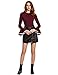 SheIn Women's Round Neck Ruffle Long Sleeve Blouse (Large, Burgundy)