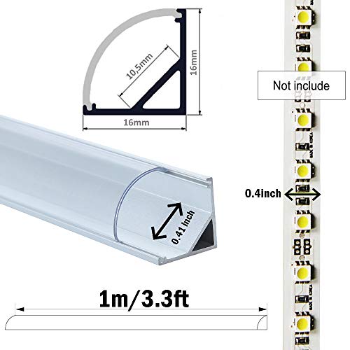 LED Aluminum Channel V Clear,StarlandLed 10-Pack LED Strip Light Track with Transparent Diffuser and Complete Mounting Accessories