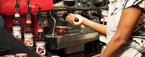 Upouria Raspberry, Mango, and Peach Coffee Syrup Flavoring Variety 750 mL Bottles with 3 - By The Cup Coffee Syrup Pumps
