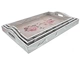 Set of 3 Floral Wooden Breakfast and Dinner Trays - Carrying Food Trays with Handles for Breakfast in Bed, Lunch, Dinner and More - Large Medium Small