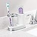 mDesign Decorative Bathroom Dental Storage Organizer Holder Stand for Electric Spin Toothbrush/Toothpaste - Compact Design for Countertop and Vanity, Holds 4 Standard Brushes - White/Chrome