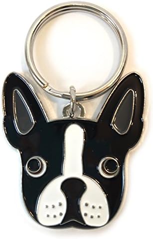 Boston Terrier Key Chain House Car Original Design Silver Tone 1" Split Ring