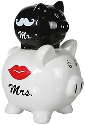 Mr and Mrs Double Piggy Bank with Moustache and Lips Design