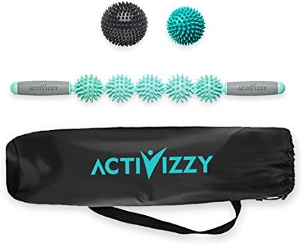 Activizzy 5-Ball Spiky Muscle Roller Stick Set for Self-Massage, Soreness, Tightness - Includes 2 Extra Spiky Balls, Myofascial Release Kit