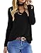 Allegrace Women Long Sleeve Round Collar Sexy Open V Neck T Shirt Casual Blouse Tops