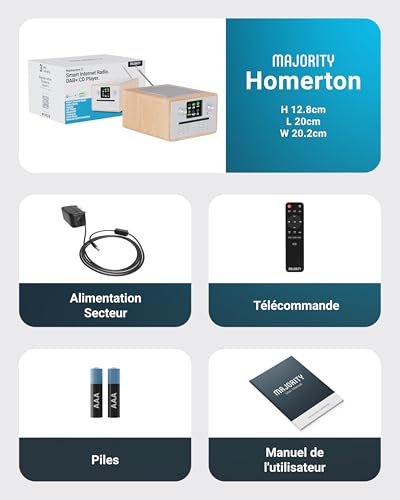 Dab Plus Radio with CD Player | Bluetooth WiFi Internet Radio | CD Tuner Amp with Spotify Connect & Podcast | Colour LED Display and Remote Control | Majority Homerton Oak