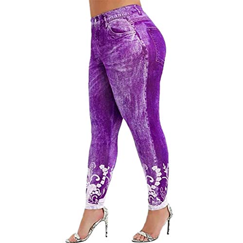 iYYVV Women Fancy Printed Yoga Fitness Leggings Running Gym Stretch Sports Pants Trousers Purple
