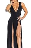 Memorose Womens Bandage Side Split V Neck Sleeveless Bodycon Clubwear Maxi Vest Dress