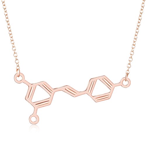Rosa Vila Wine Molecule Necklace, Wine Lover Gifts for Women, Chic Geeky Jewelry, for Wine Lovers, Makers, and Enthusiasts, 19" Chain (Rose Gold Tone), Mother's Day