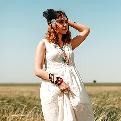 bdzyh Rhinestone Feather Flapper Headband for Women, Retro Black 1920s Hair Band, Great Gatsby Inspired Sparkle Costume Accessories