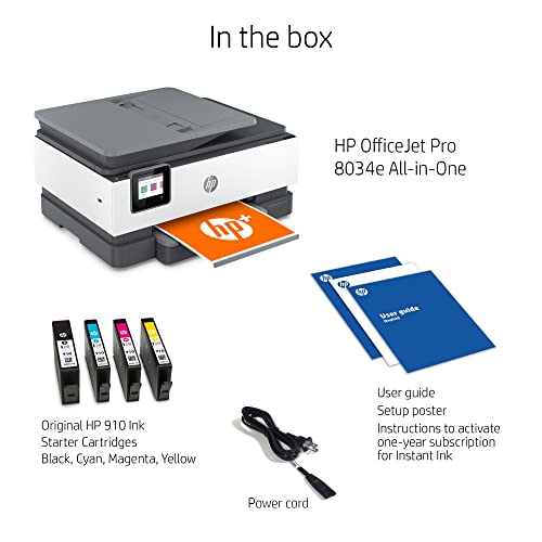 HP OFFICEJET PRO 8034E WIRELESS COLOR ALL-IN-ONE PRINTER WITH 1 FULL YEAR INSTANT INK,WHITE