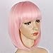 Colorful Bird Pink Bob Short Straight Wig with Flat Bangs Synthetic Pastel Bob Wigs for Women Cosplay Daily Party Wig Heat Resistant Pink,12 inches