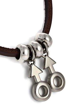 BrownBeans, 3D Tiny Double Males Gay Pride Symbol Pendant Leather Necklace (LNKT1074) (20 Inches)