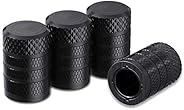 CKAuto Tire Valve Stem Caps, Black, 4 pcs/Pack, Anodized Aluminum Tire Valve Cap Set, Corrosion Resistant, Uni