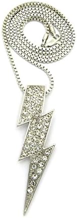 SANDRA Retro Crystal Lightning Bolt Pendant &amp;2mm/24" Box Chain Necklace